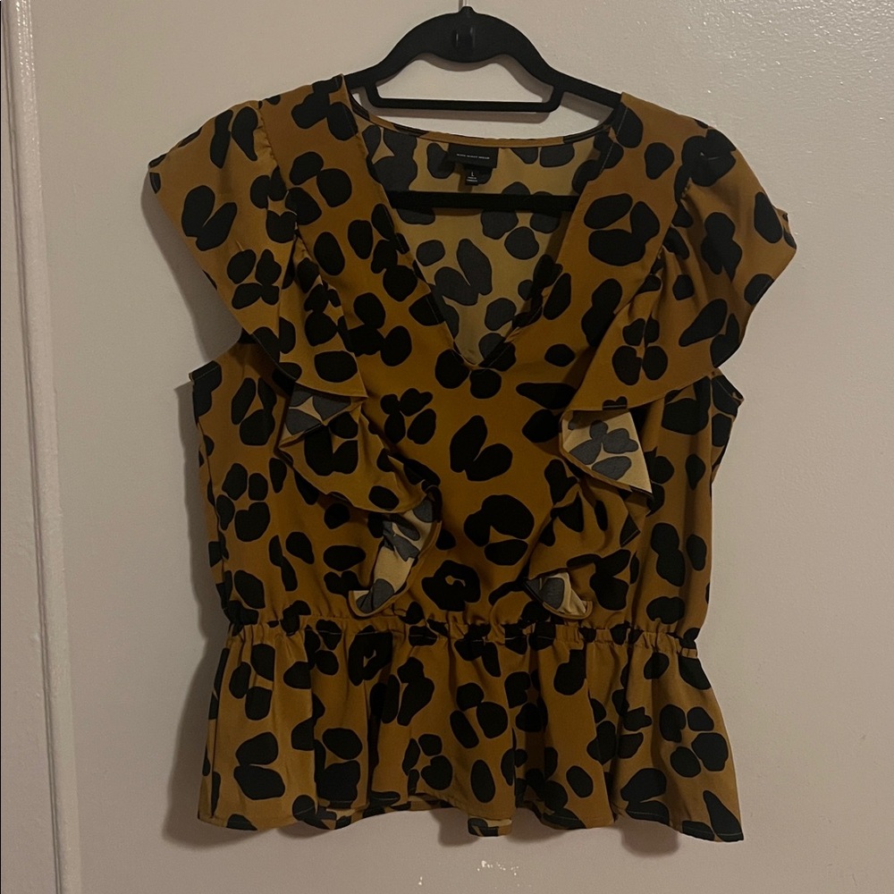 Who What Wear Tan and Black Animal Print Top